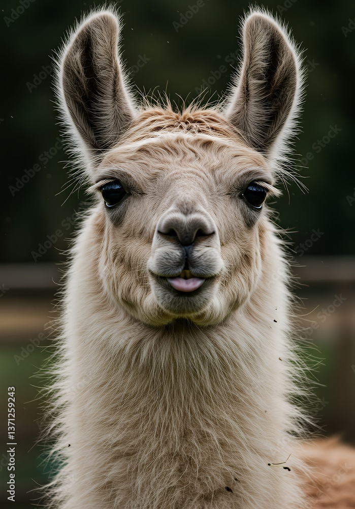 Obraz premium Close-up of a curious llama with its tongue out.
