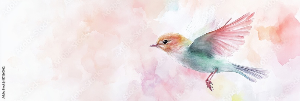Watercolor Painting of a Bird in Flight Against a Pastel Background Watercolor Painting of a Bird in Flight Against a Pastel Background