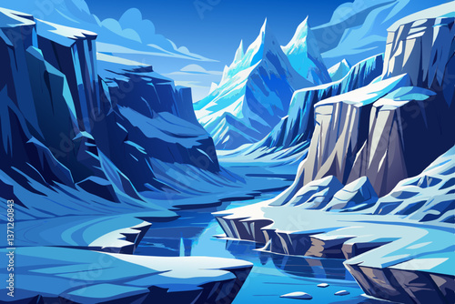 snow covered cliffs in a frozen canyon, winter landscape
