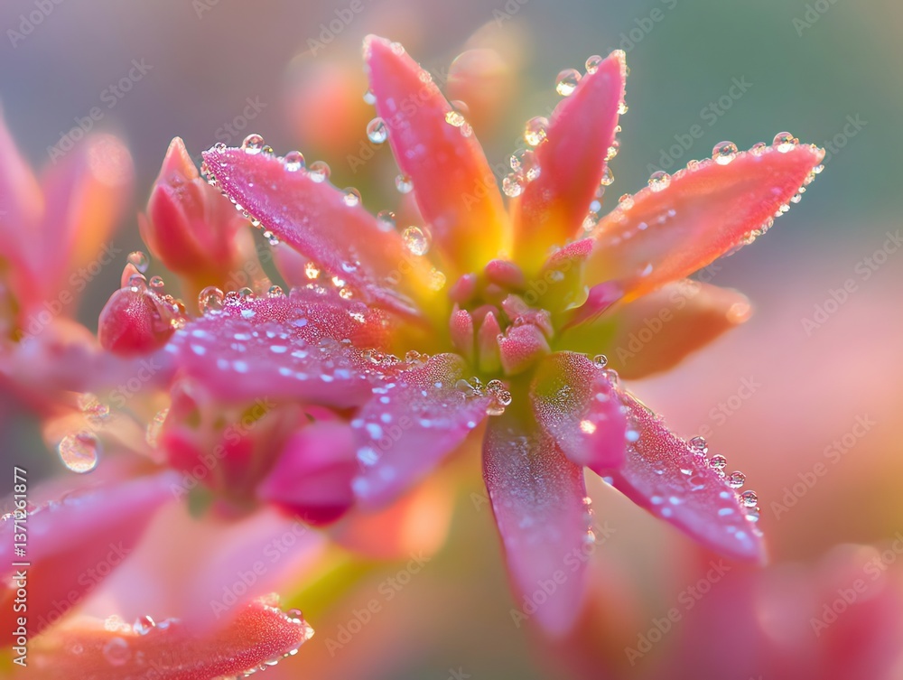 Fototapeta premium Close-up of a Pink Succulent with Water Droplets in Soft Light