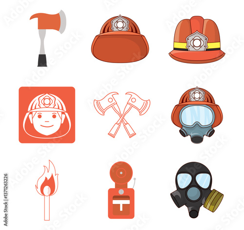 Set of firefighter vector icons on a white background