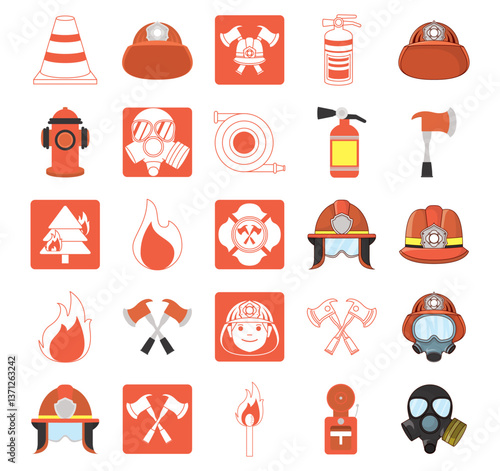 Set of firefighter vector icons on a white background