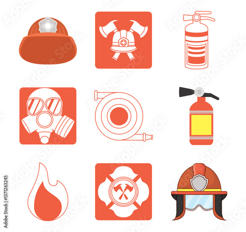 Set of firefighter vector icons on a white background