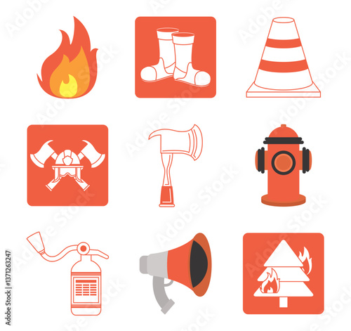 Set of firefighter vector icons on a white background