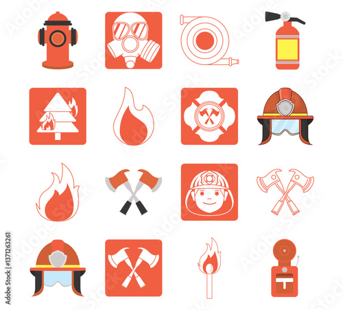 Set of firefighter vector icons on a white background