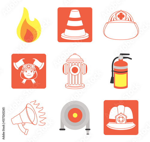 Set of firefighter vector icons on a white background