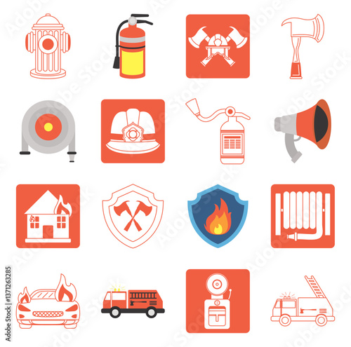Set of firefighter vector icons on a white background