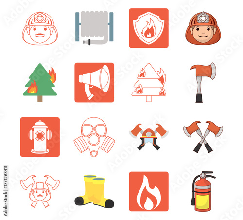Set of firefighter vector icons on a white background
