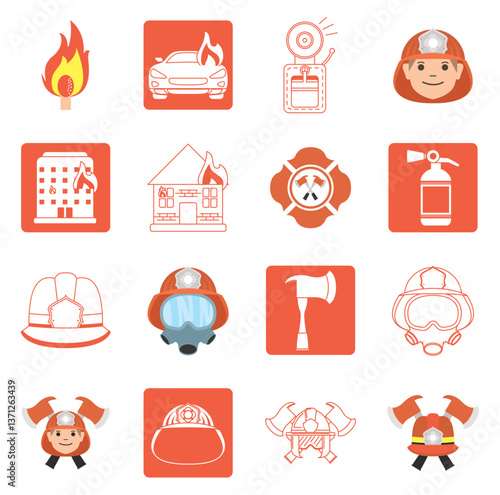 Set of firefighter vector icons on a white background