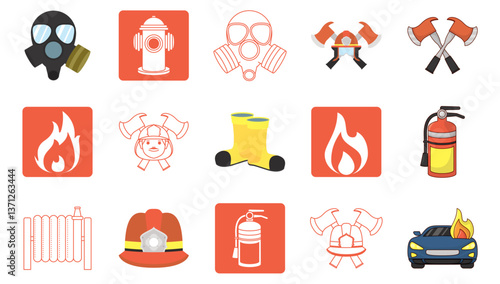 Set of firefighter vector icons on a white background