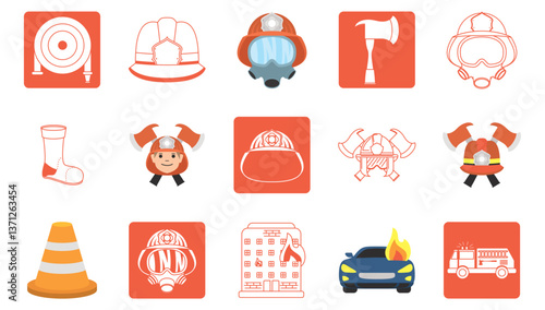 Set of firefighter vector icons on a white background