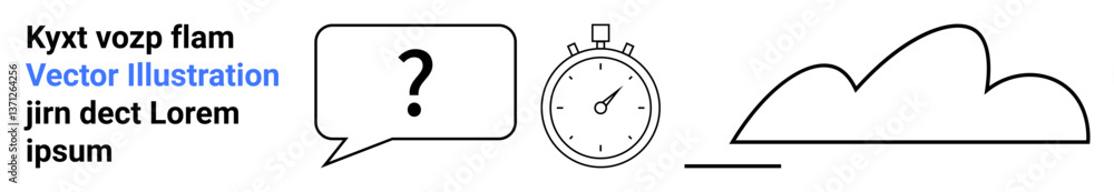 Speech bubble with question mark, analog stopwatch, and cloud outline. Ideal for brainstorming, planning, problem-solving, time tracking, communication, cloud technology simple landing page Speech bubble with question mark, analog stopwatch, and cloud outline. Ideal for brainstorming, planning, problem-solving, time tracking, communication, cloud technology simple landing page