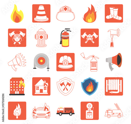 Set of firefighter vector icons on a white background