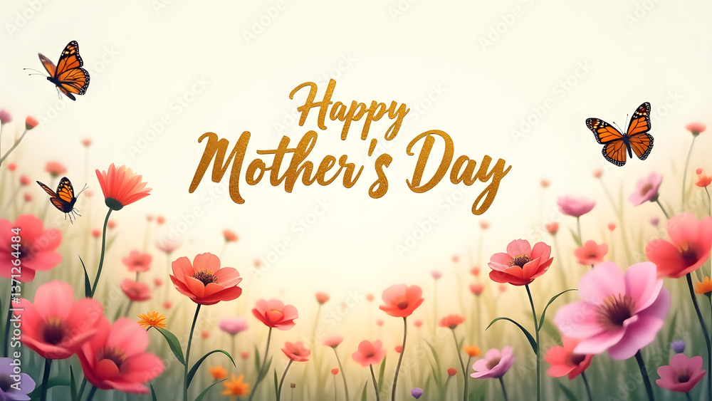 custom made wallpaper toronto digitalAnimated floral wallpaper features shimmering gold "Happy Mother's Day" text over watercolor meadow with fluttering butterflies.