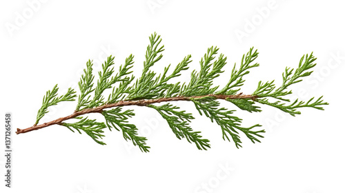 Incense cedar branch showing small green leaves on transparent background