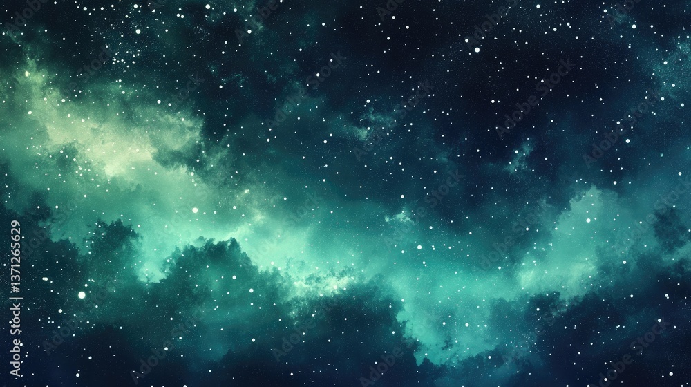 Fototapeta premium Majestic sky with aurora and stars with green northern lights