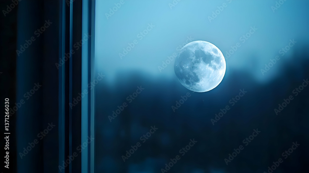 Obraz premium Full Moon Through Window At Night
