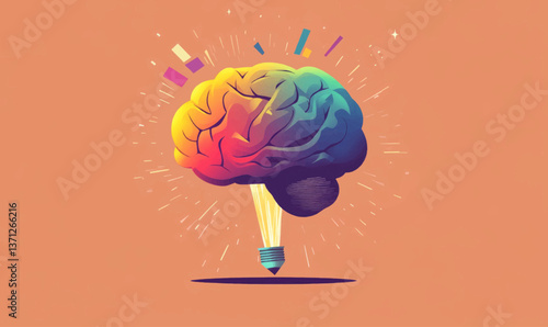 Colorful brain lifting off with energy suggesting breakthrough