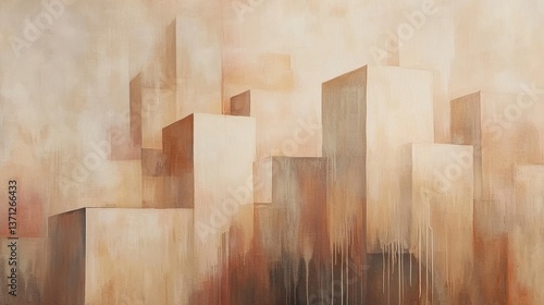 Panel kuchenny z motywem Abstract Cityscape in Beige and Brown Tones Modern Architectural Painting