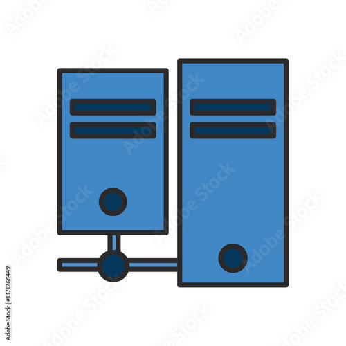 Flat Vector Illustration of Two Networked Server Towers Representing Data Center or Web Hosting Infrastructure