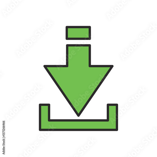 Green Download Arrow Icon with Box – Vector Symbol for File Transfer, Cloud Download, and Data Saving