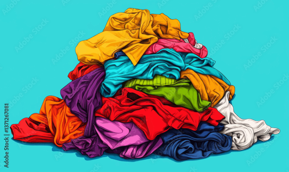 Colorful pile of clothes laundry with silhouette