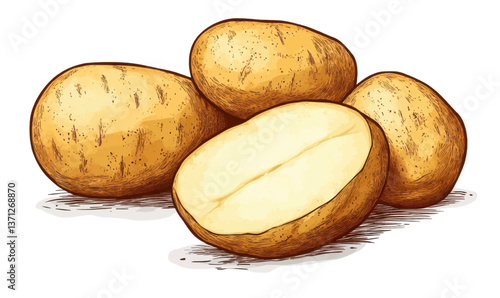 Fresh raw potatoes picked from the ground. Organic farming products.