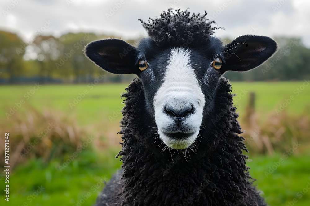 Fototapeta premium Dappled Sunlight over Natural Scene with Authentic Zwartbles Sheep