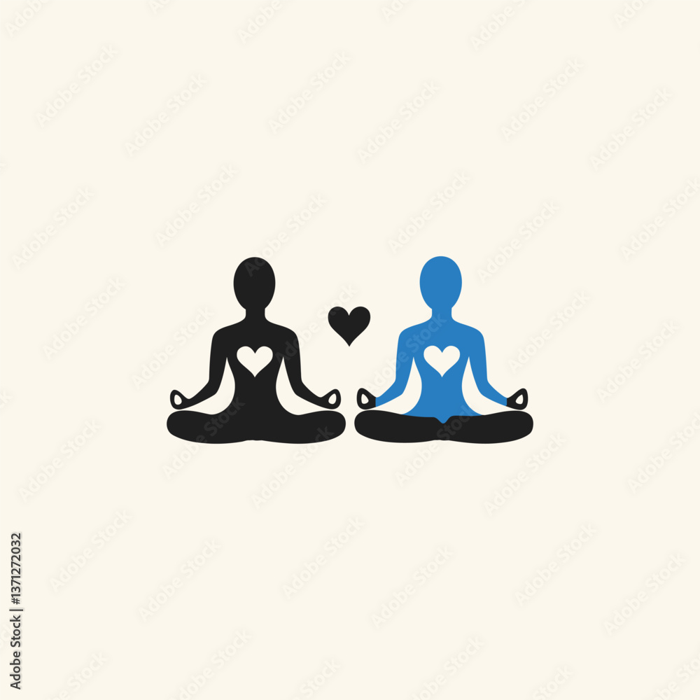 Heart Meditation Vector Illustration – Silhouettes of Two Figures in Meditative Pose with Heart Emblems, Representing Connection, Love, and Mindfulness. Heart Meditation Vector Illustration – Silhouettes of Two Figures in Meditative Pose with Heart Emblems, Representing Connection, Love, and Mindfulness.