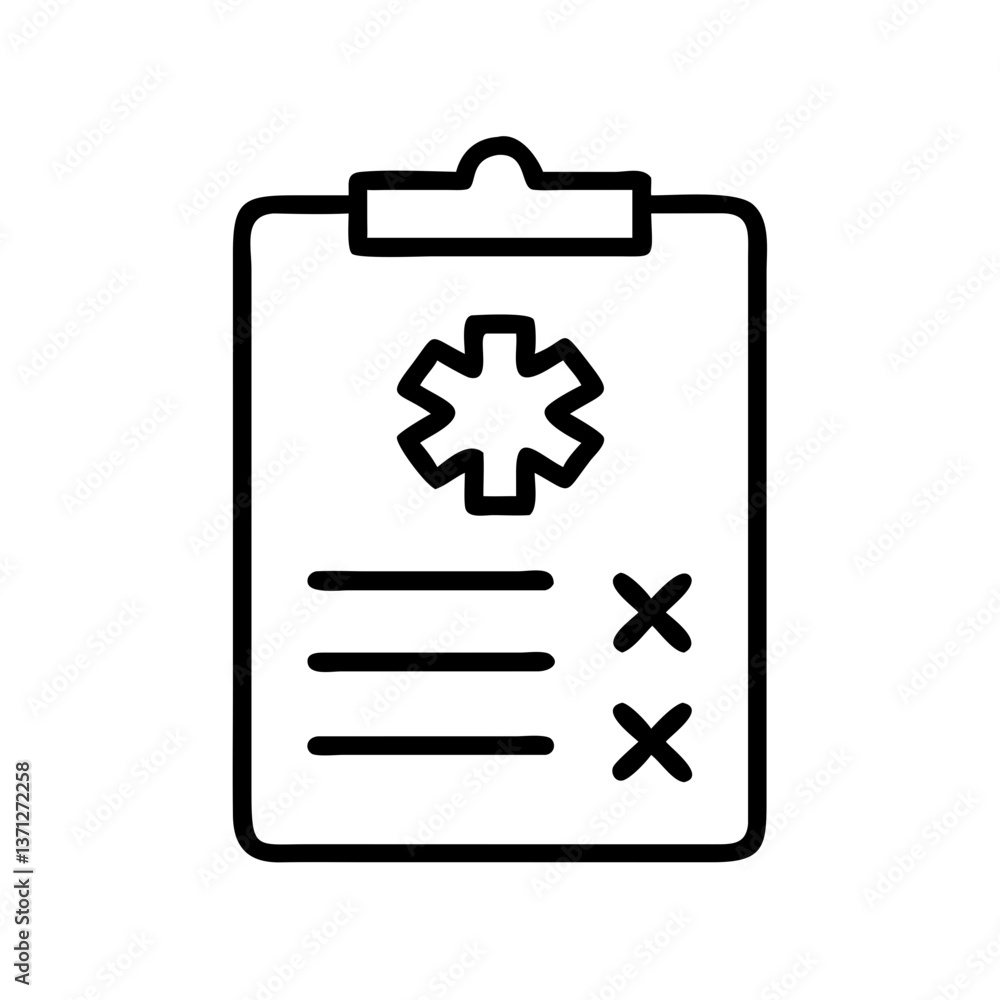 medical report on clipboard with emergency symbol medical report on clipboard with emergency symbol