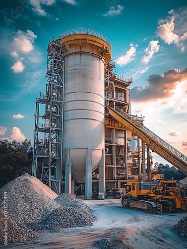 Concrete plant at sunset