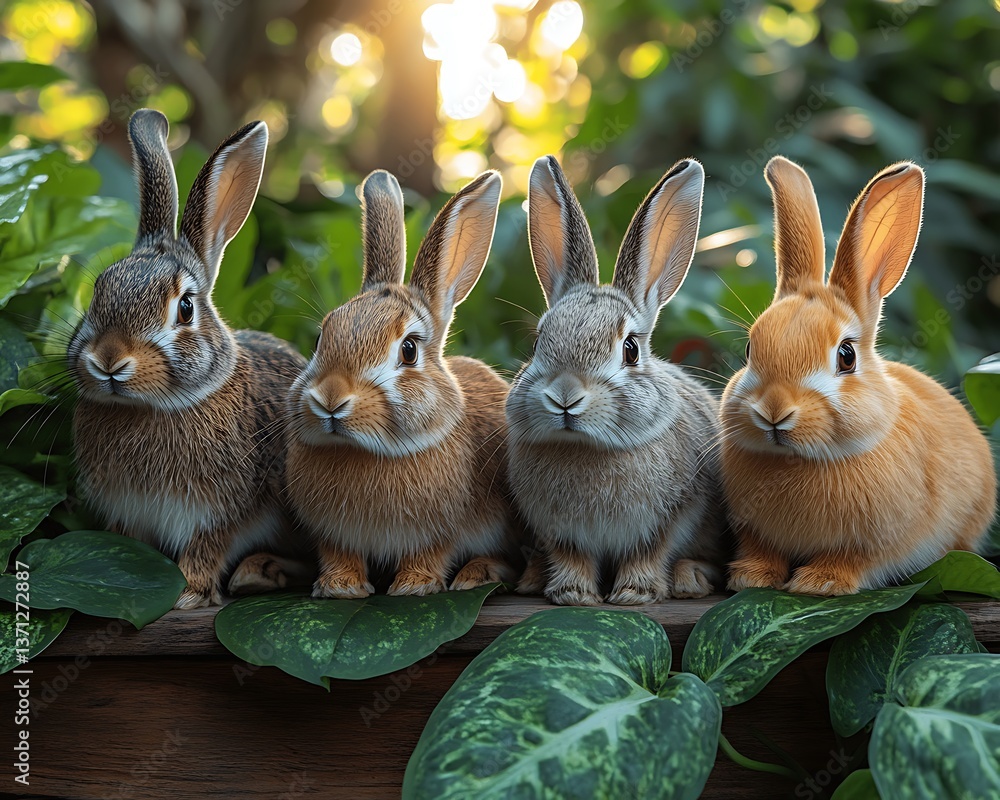 Obraz premium Rabbits Outdoor Garden Setting