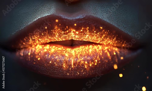 Close-up of lips with fiery makeup.