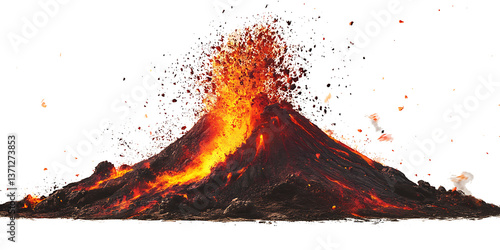 A realistic volcano erupting with lava isolated on white background.PNG