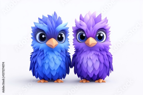 Cute cartoon birds, vibrant colors, holding hands