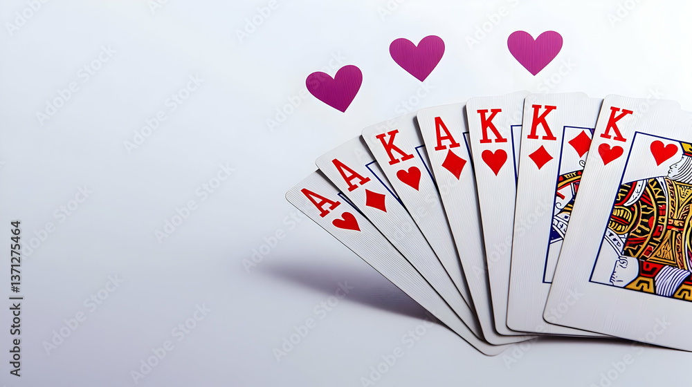 Obraz premium Fan Of Playing Cards With Hearts On White Background