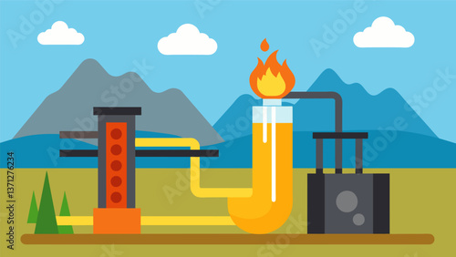 A highpressure hightemperature process utilized to transform the thick gooey oil sands into a usable liquid.. Vector illustration