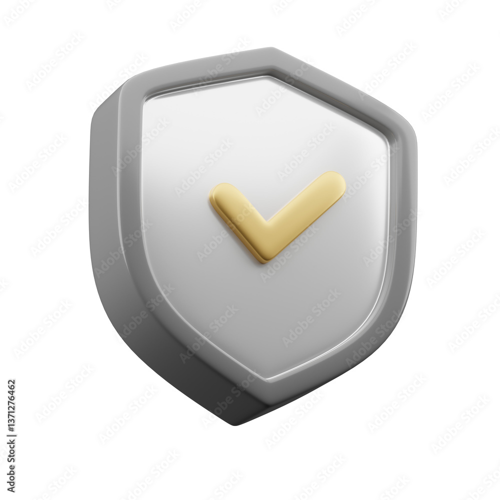 Silver shield Icon Left view 3D Render Silver shield Icon Left view 3D Render