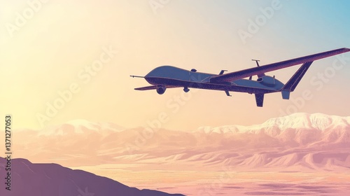 Wallpaper Mural Unmanned Aerial Vehicle Hovering Over SnowCapped Mountains at Sunset Ideal for Technology and Torontodigital.ca