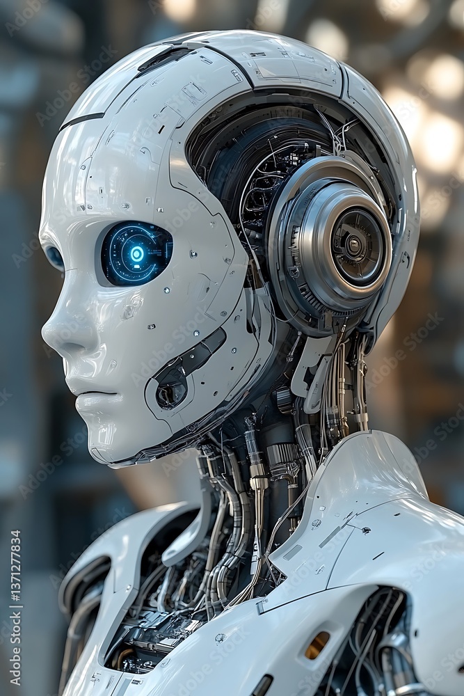 Fototapeta premium Futuristic Robot Head Closeup (1)