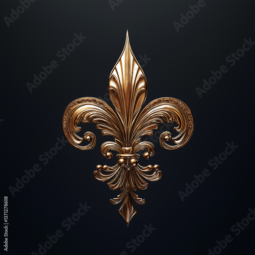 Golden fleur de lis shining on dark background, luxurious symbol of french ro...