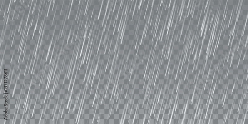 Rain drops on transparent background. Falling water drops. Nature rainfall. Vector illustration