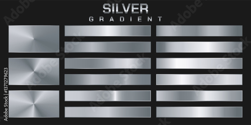 Collection of silver, chrome metallic gradient. Brilliant plates with silver effect. Vector illustration