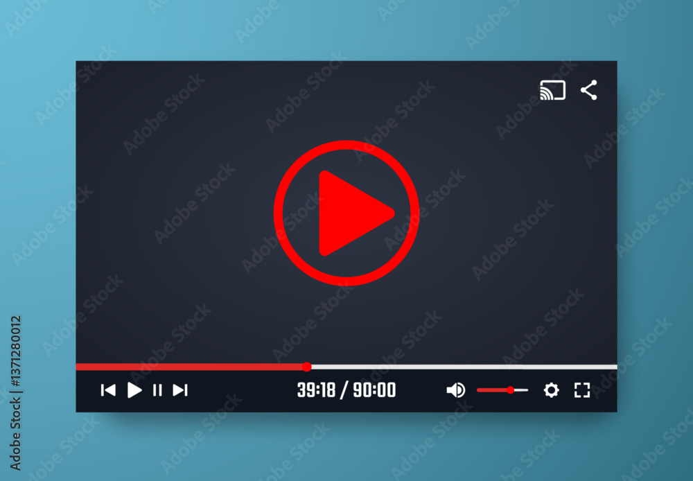 Video player template for web or mobile apps. Vector illustration Video player template for web or mobile apps. Vector illustration