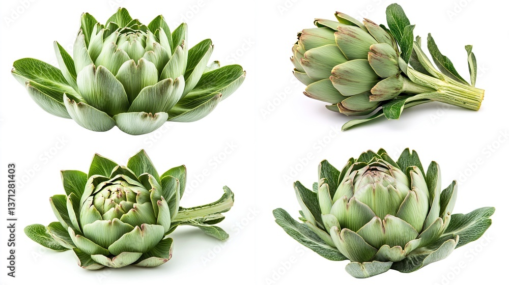 Fototapeta premium Four fresh artichokes isolated on white.