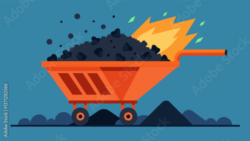 A closeup shot of a coal hopper being loaded with the individual pieces of coal pouring in and creating a symphony of clinking and clanging sounds.. Vector illustration