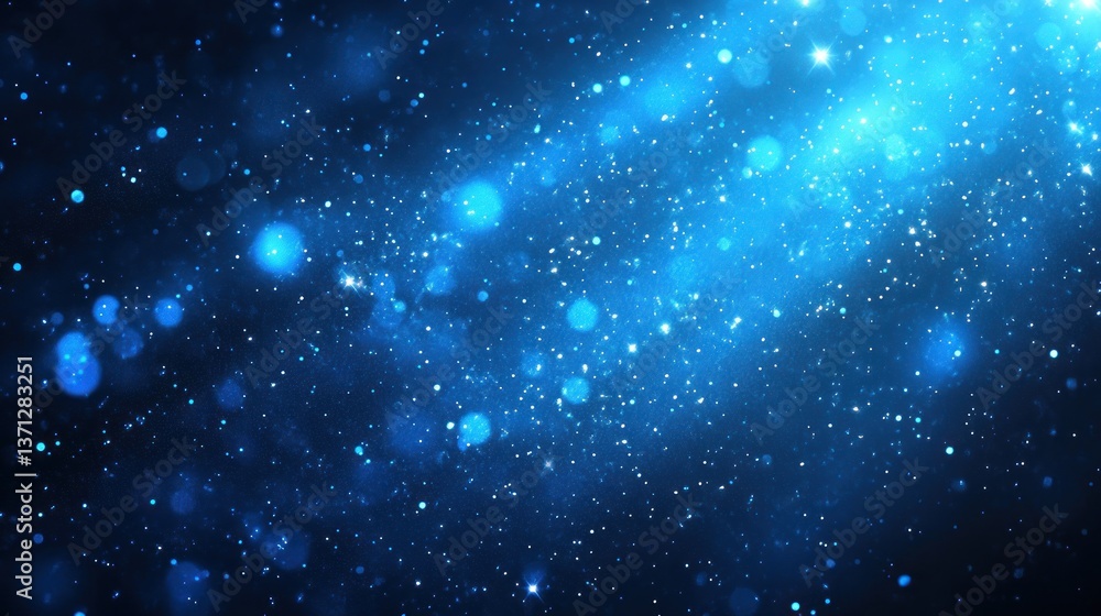 Fototapeta premium Abstract blue bokeh light particles in dark space