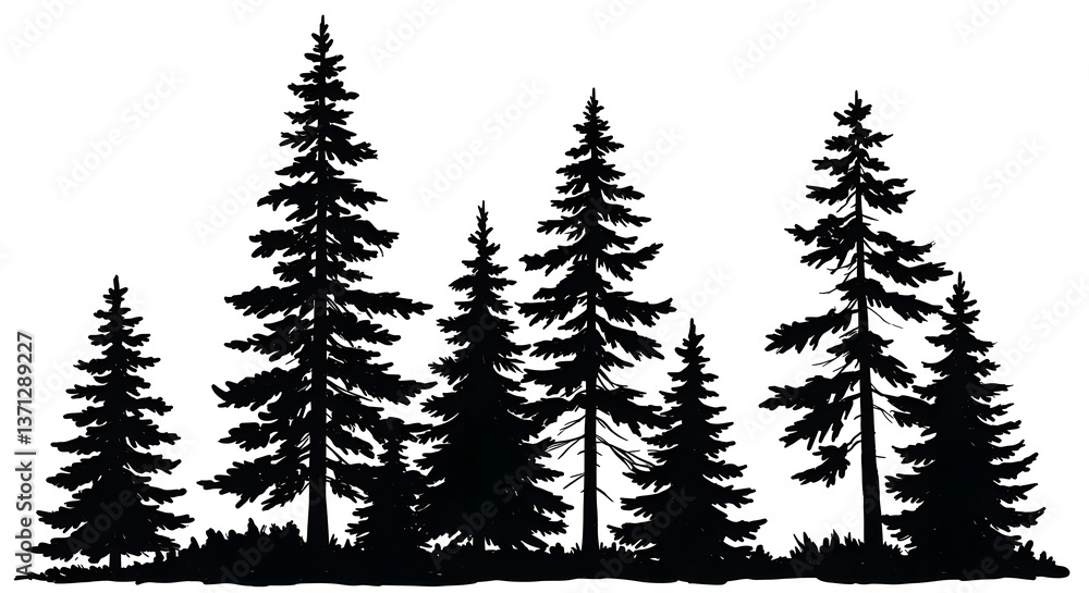 Obraz premium Silhouette of a Dense Pine Forest