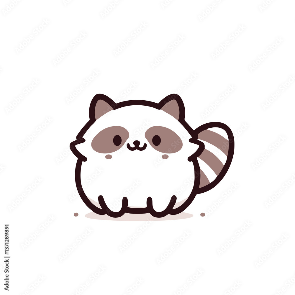 Fototapeta premium Cute raccoon character sitting happily on a white background 