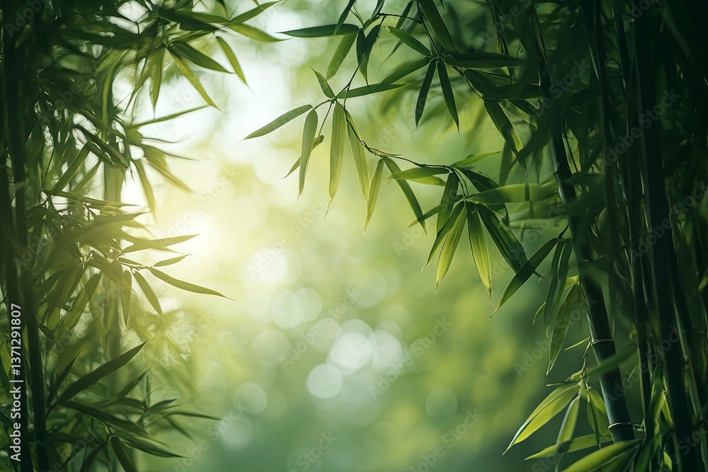 Obraz premium Lush green bamboo plants and leaves basking in sunlight beautifully